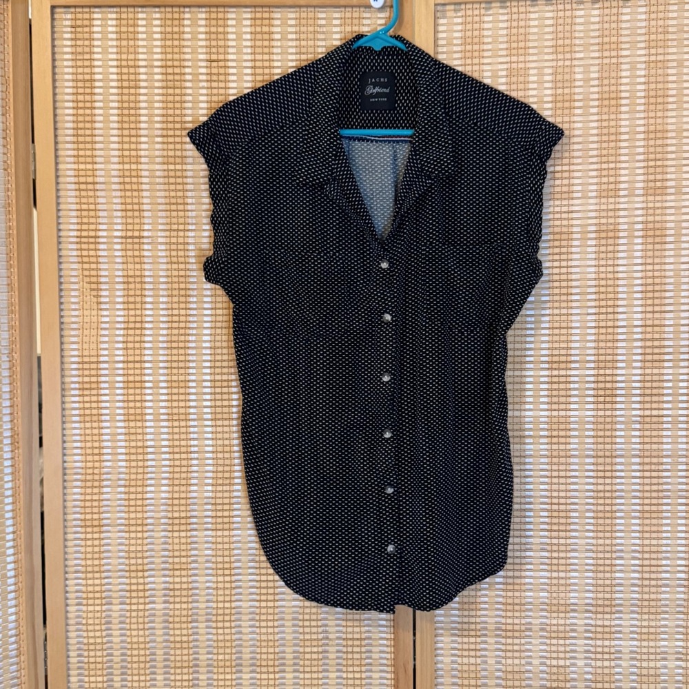 Jachs Girlfriend Womens Black White Polka Dot Hearts Rayon Button Up Top Large